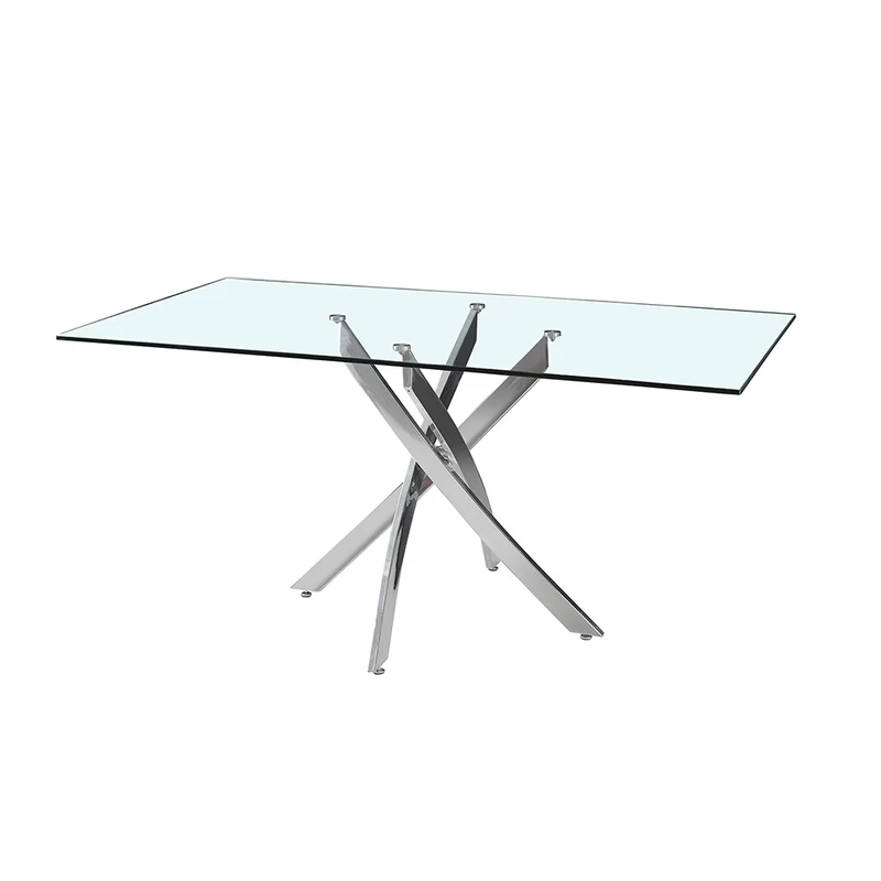 Tavolo 160×90 cm in vetro temperato con gambe incrociate cromate Peyton