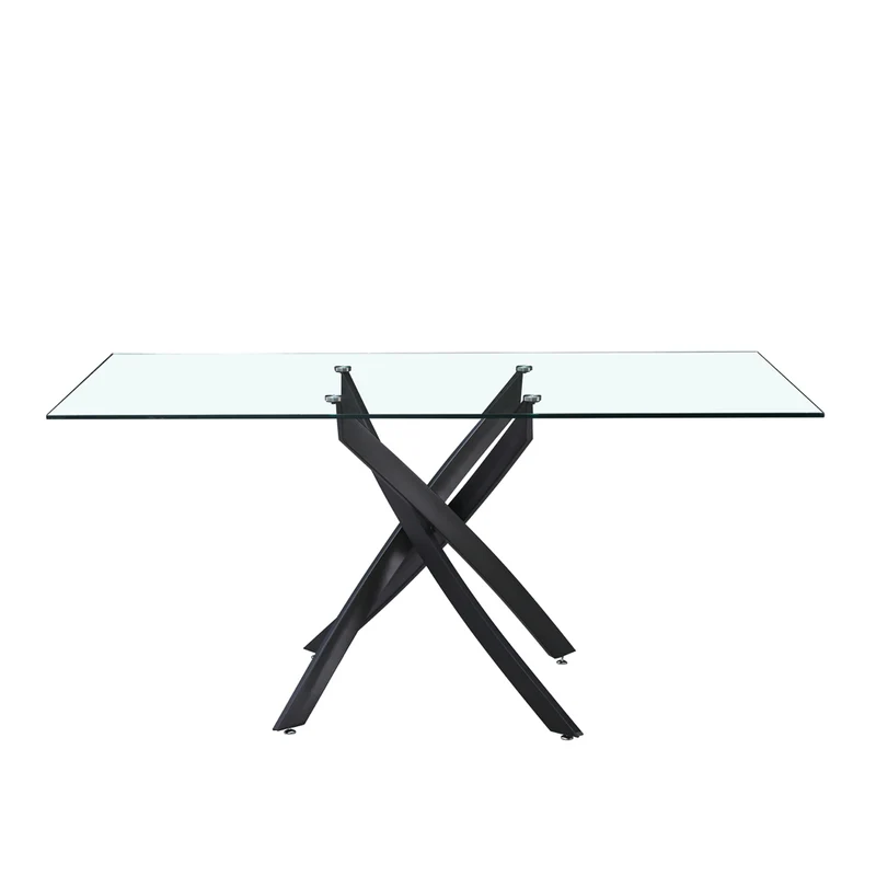 Tavolo 160×90 cm in vetro temperato con gambe incrociate nere Peyton