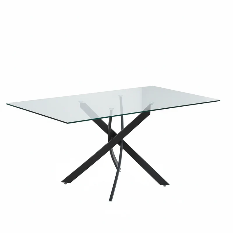 Tavolo 160×90 cm in vetro temperato con gambe incrociate nere Peyton
