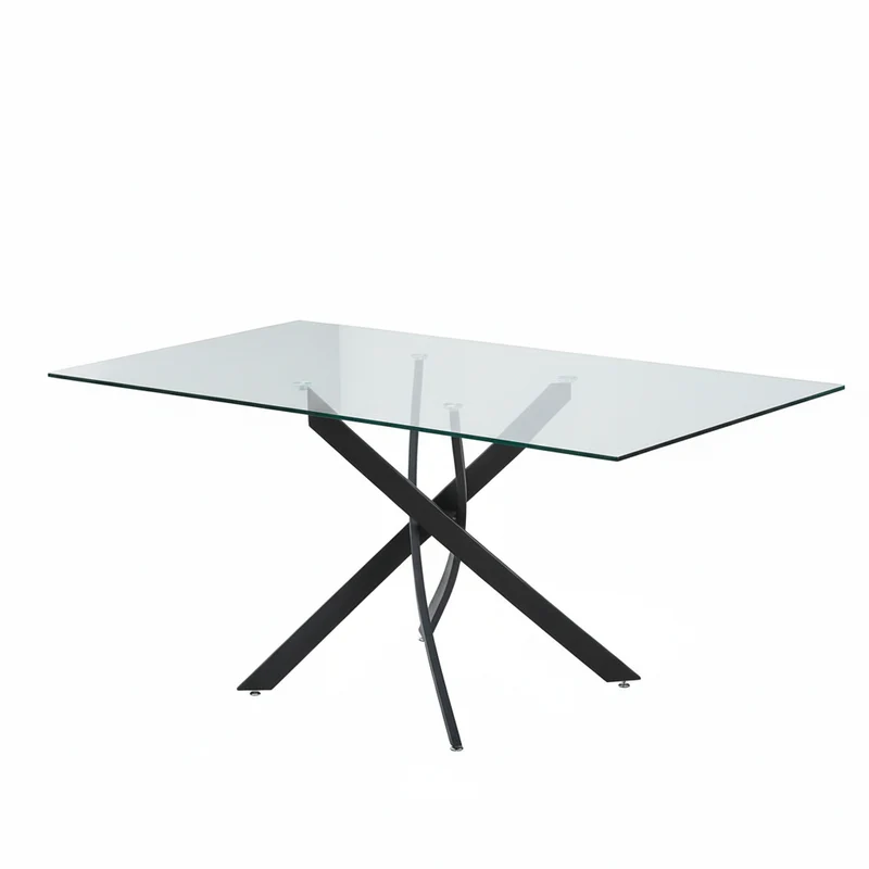 Tavolo 160×90 cm in vetro temperato con gambe incrociate nere Peyton