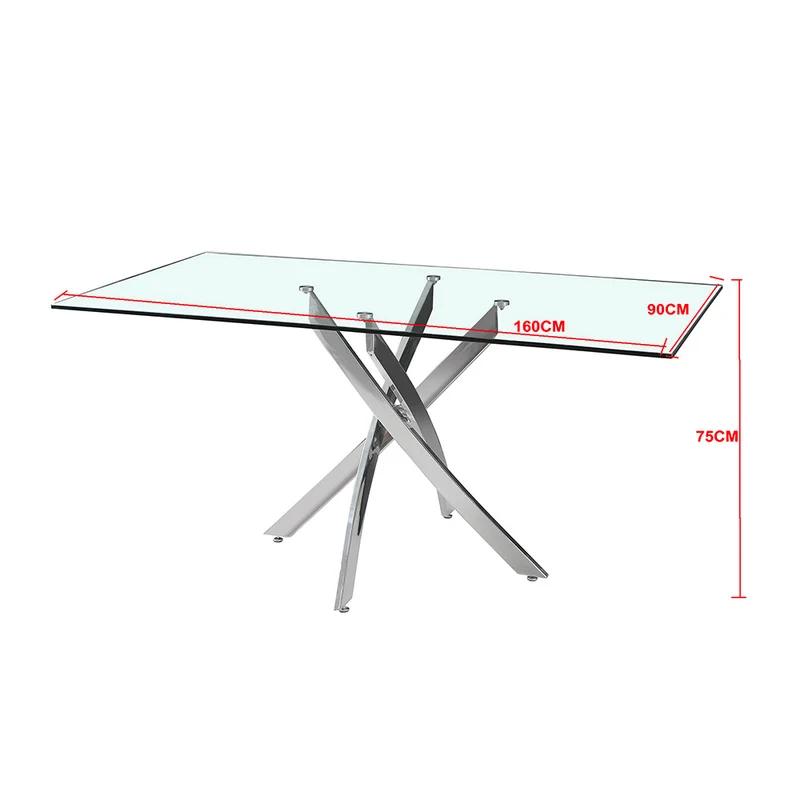 Tavolo 160×90 cm in vetro temperato con gambe incrociate nere Peyton