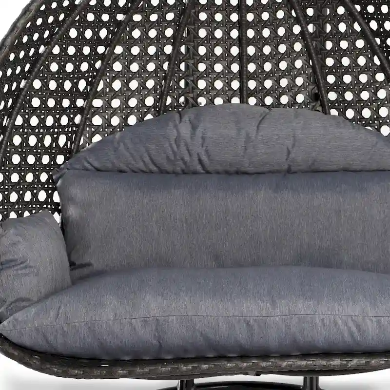 LeisureMod Fauteuil suspendu œuf 2 places avec support - Balançoire / hamac de patio en rotin osier pour extérieur/intérieur avec coussins