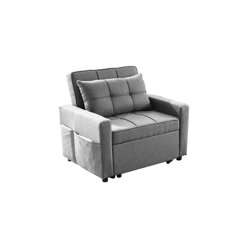 Poltrona letto in tessuto grigio con seduta trapuntata Miray