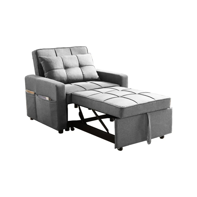 Poltrona letto in tessuto grigio con seduta trapuntata Miray