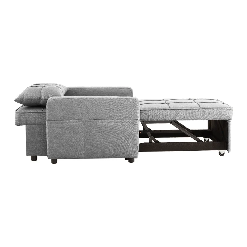 Poltrona letto in tessuto grigio con seduta trapuntata Miray