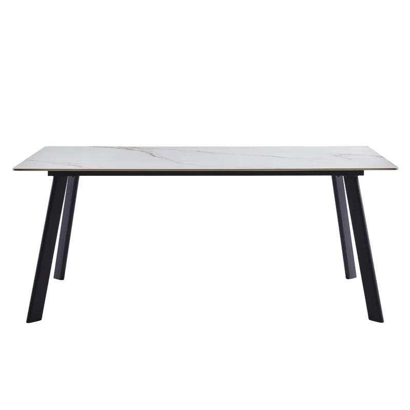 Tavolo rettangolare 180x90 in ceramica effetto marmo bianco lucido e oro con gambe in metallo nero Imperial