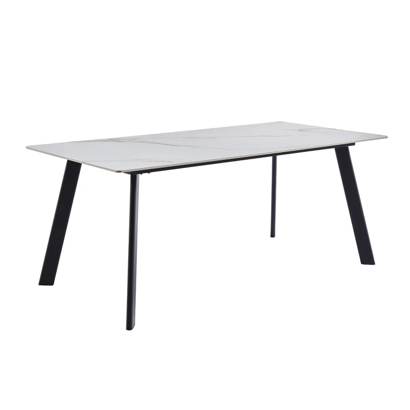 Tavolo rettangolare 180x90 in ceramica effetto marmo bianco lucido e oro con gambe in metallo nero Imperial