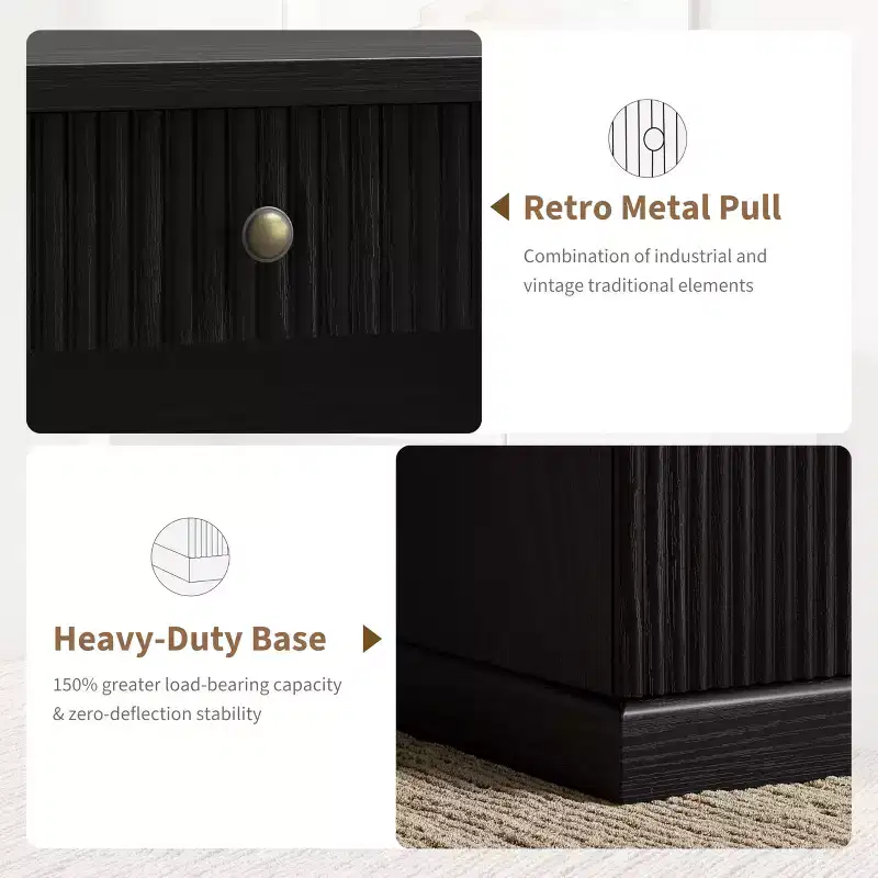 Meuble de rangement de bureau cannelé, bureau de direction moderne de 54 po avec station de recharge, bureau d'ordinateur en bois avec tiroirs classeurs pour bureau d'étude