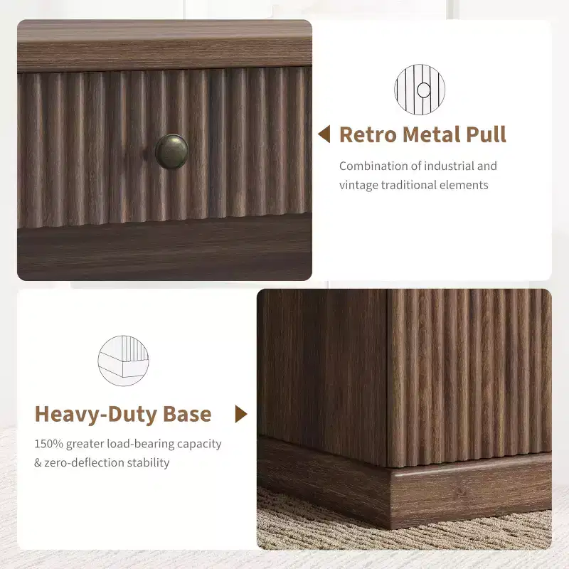 Meuble de rangement de bureau cannelé, bureau de direction moderne de 54 po avec station de recharge, bureau d'ordinateur en bois avec tiroirs classeurs pour bureau d'étude