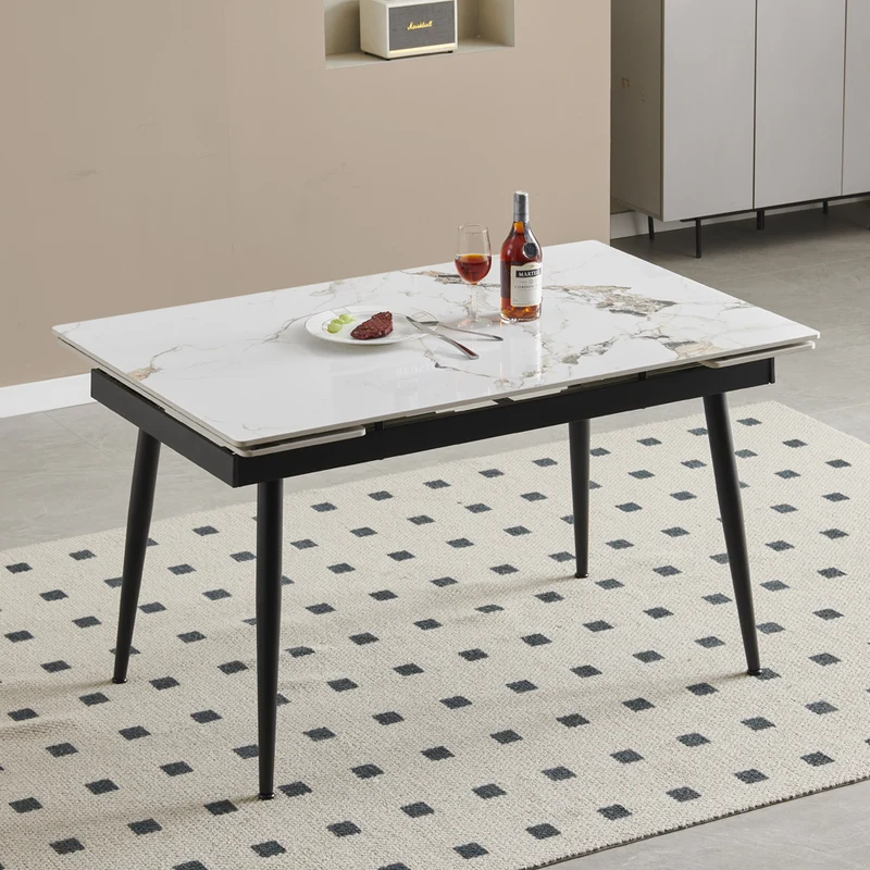 Tavolo allungabile 120x85 con piano in ceramica effetto marmo bianco e gambe nere Expandia