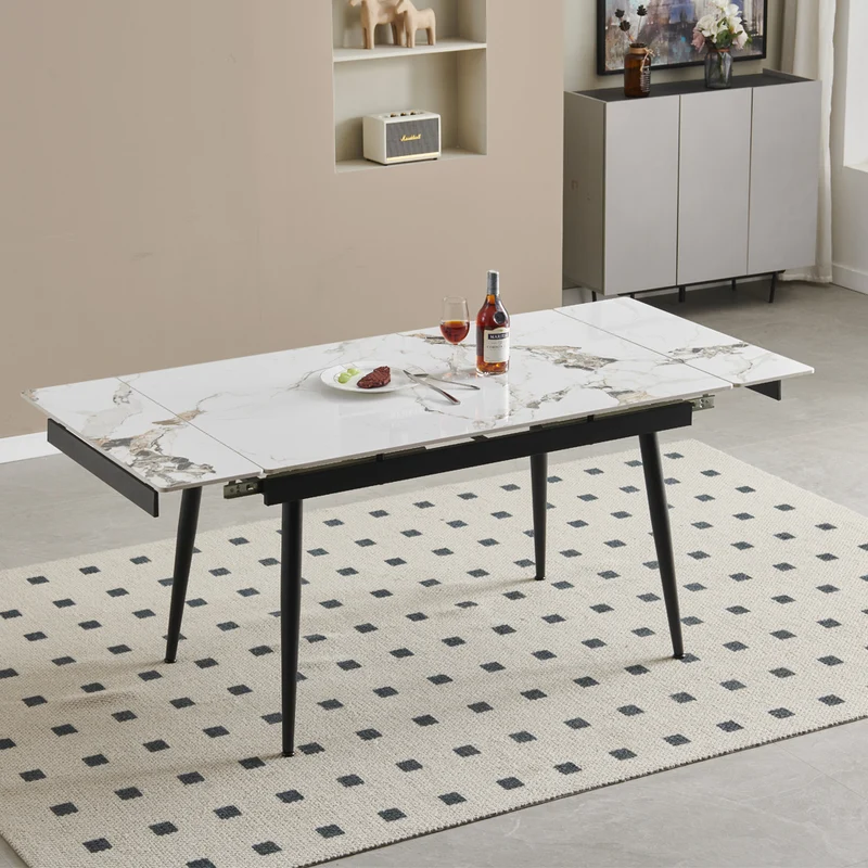 Tavolo allungabile 120x85 con piano in ceramica effetto marmo bianco e gambe nere Expandia