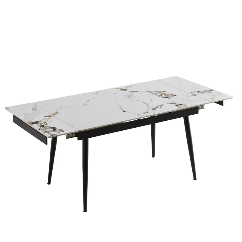 Tavolo allungabile 120x85 con piano in ceramica effetto marmo bianco e gambe nere Expandia