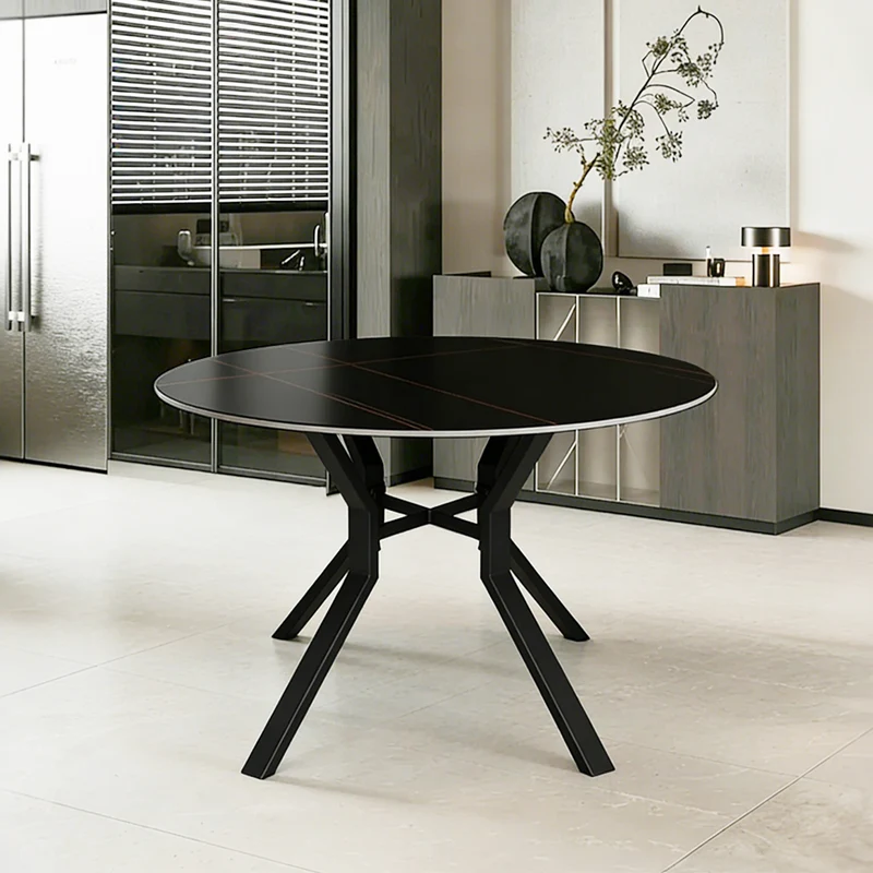Tavolo rotondo Ø120 con piano in ceramica nero opaco e struttura nera Aurora