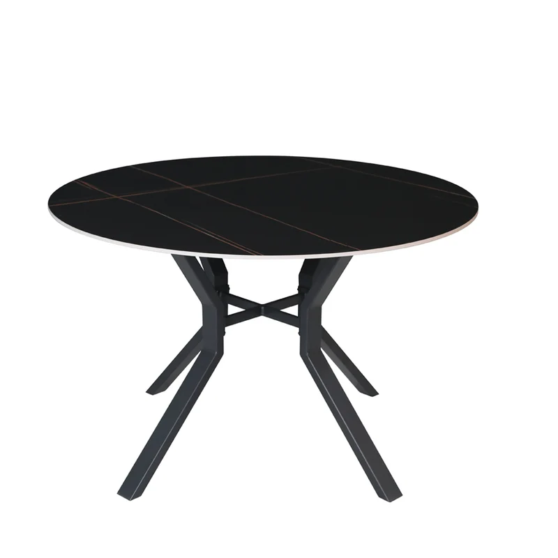 Tavolo rotondo Ø120 con piano in ceramica nero opaco e struttura nera Aurora