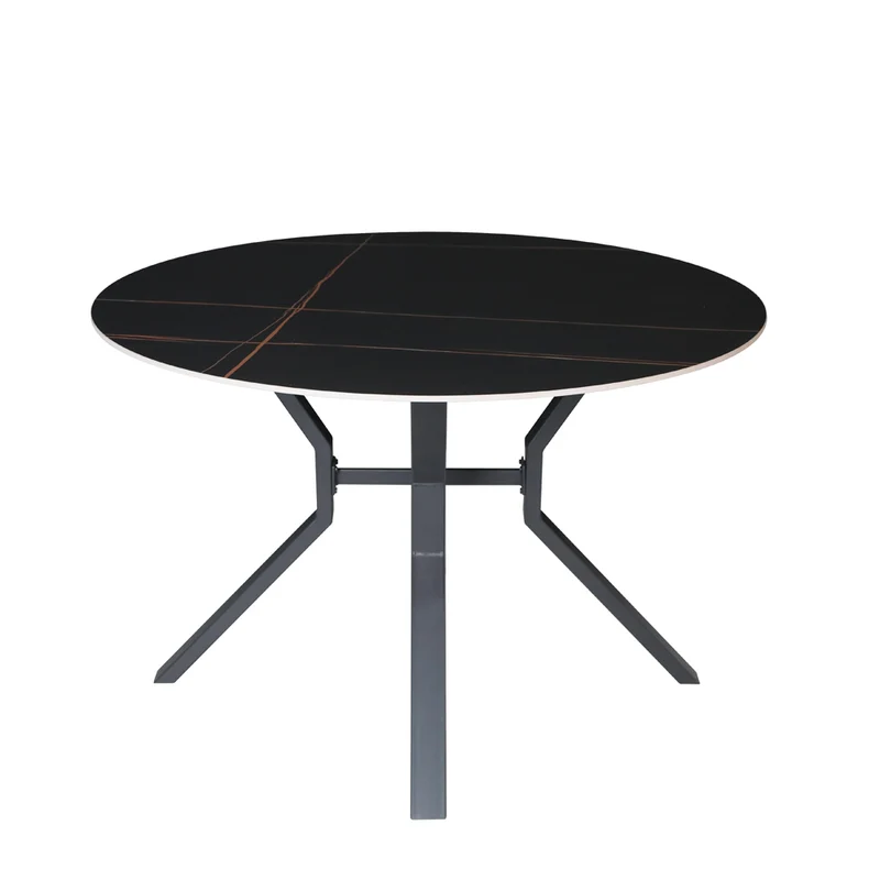 Tavolo rotondo Ø120 con piano in ceramica nero opaco e struttura nera Aurora