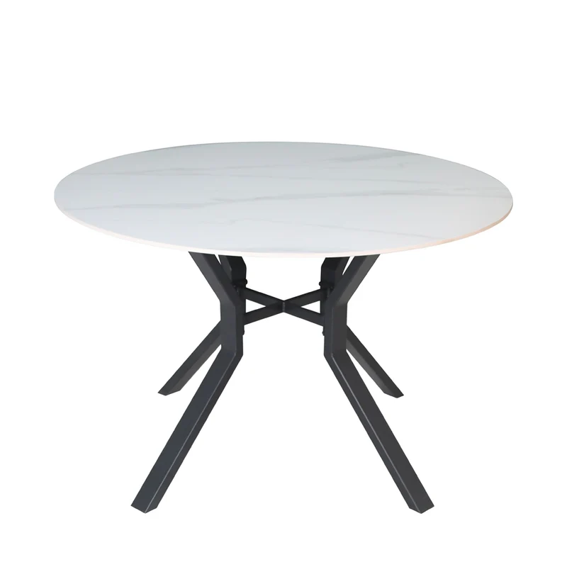 Tavolo rotondo Ø120 con piano in ceramica bianco lucido e struttura nera Aurora
