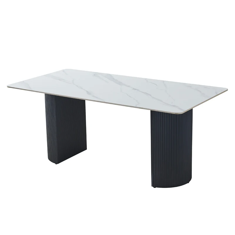 Tavolo rettangolare con piano in ceramica bianco lucido e struttura nera Megalit
