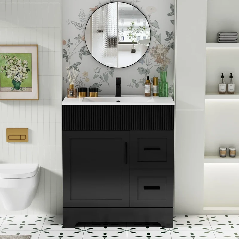Meuble-lavabo de salle de bain Wavy Line 30/36/48 avec évier et robinet