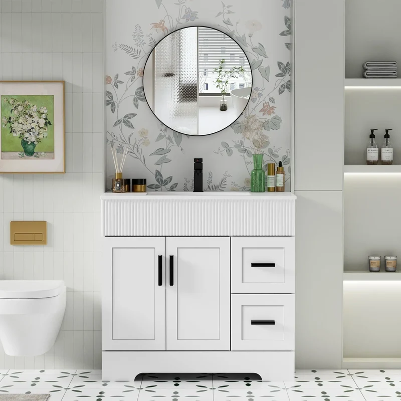 Meuble-lavabo de salle de bain Wavy Line 30/36/48 avec évier et robinet