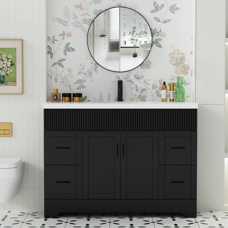 Meuble-lavabo de salle de bain Wavy Line 30/36/48 avec évier et robinet