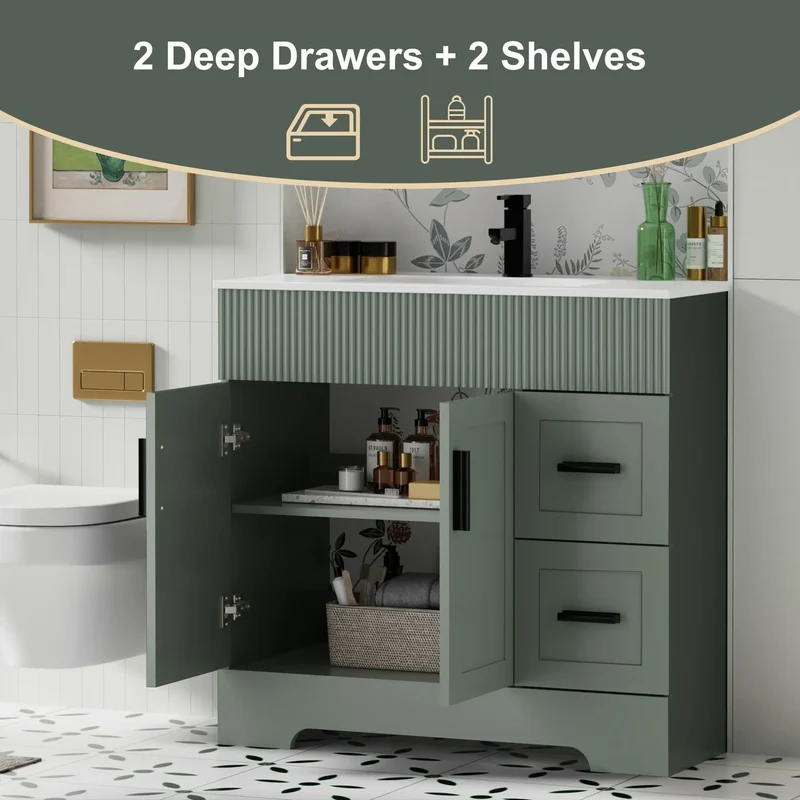 Meuble-lavabo de salle de bain Wavy Line 30/36/48 avec évier et robinet