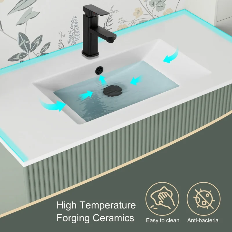 Meuble-lavabo de salle de bain Wavy Line 30/36/48 avec évier et robinet