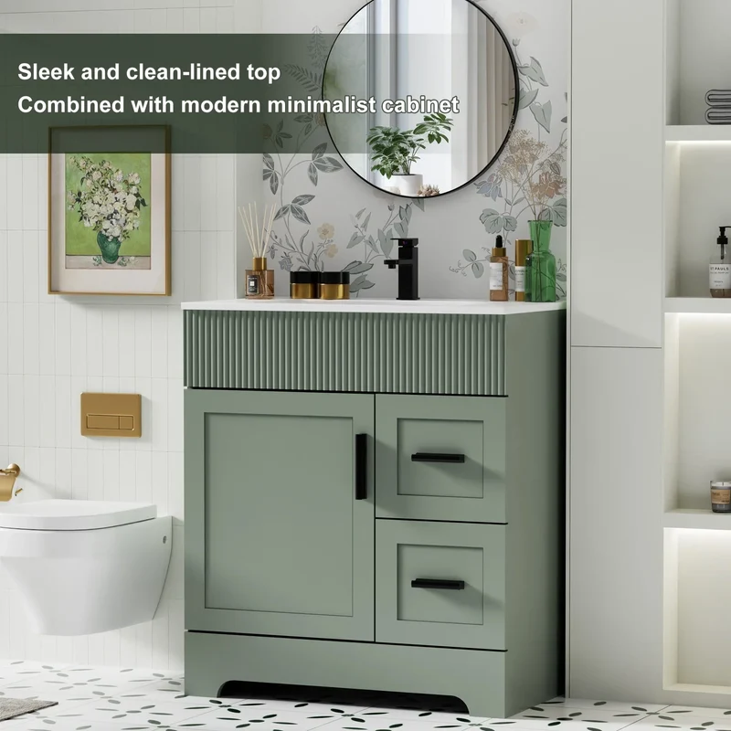 Meuble-lavabo de salle de bain Wavy Line 30/36/48 avec évier et robinet