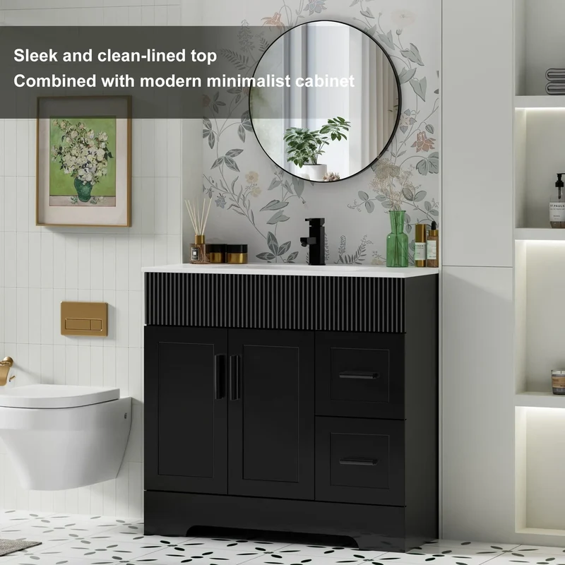 Meuble-lavabo de salle de bain Wavy Line 30/36/48 avec évier et robinet