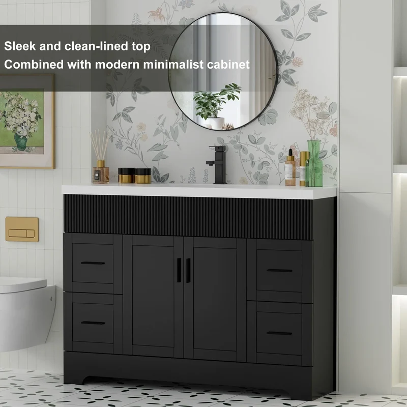 Meuble-lavabo de salle de bain Wavy Line 30/36/48 avec évier et robinet