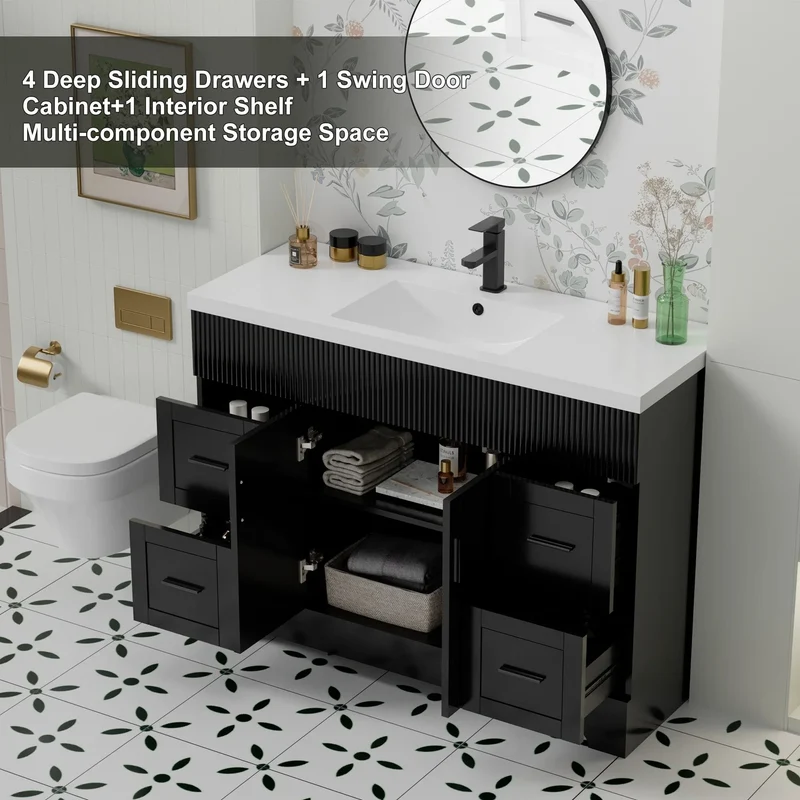 Meuble-lavabo de salle de bain Wavy Line 30/36/48 avec évier et robinet