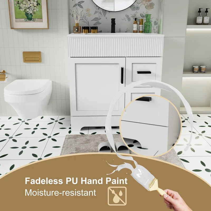 Meuble-lavabo de salle de bain Wavy Line 30/36/48 avec évier et robinet