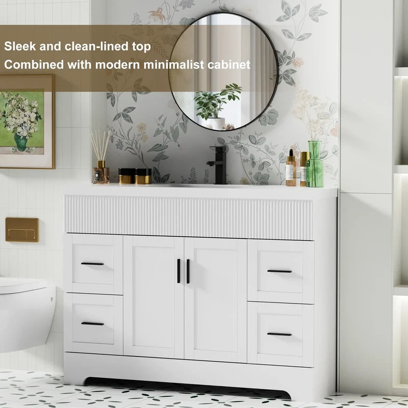 Meuble-lavabo de salle de bain Wavy Line 30/36/48 avec évier et robinet