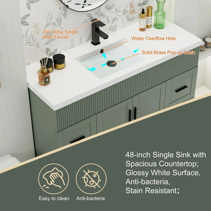Meuble-lavabo de salle de bain Wavy Line 30/36/48 avec évier et robinet