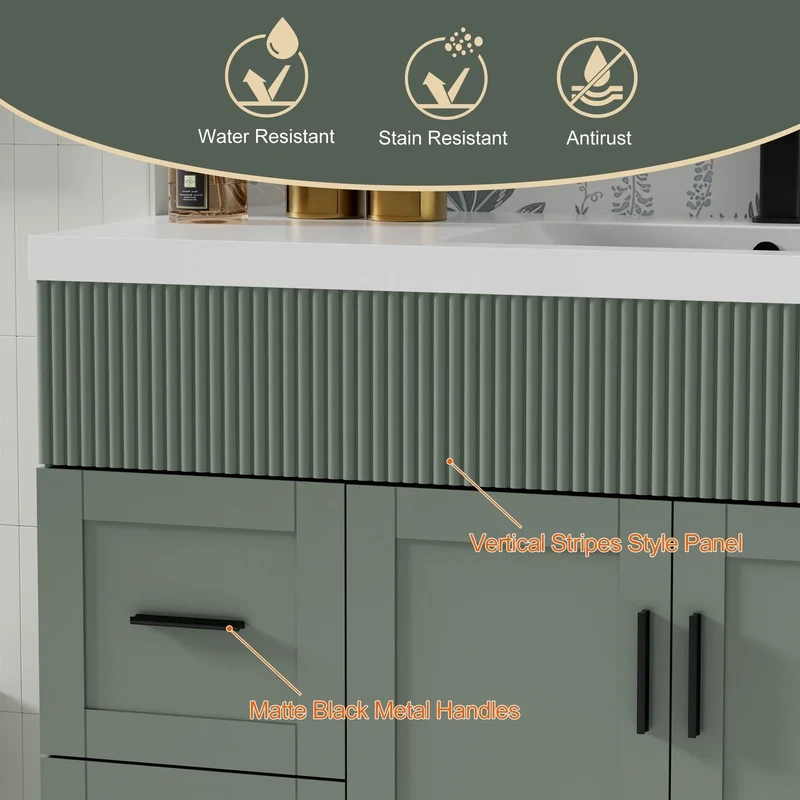 Meuble-lavabo de salle de bain Wavy Line 30/36/48 avec évier et robinet