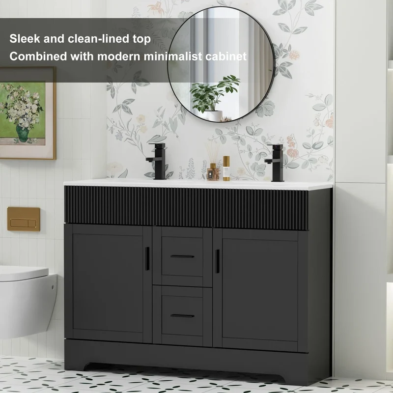 Meuble-lavabo de salle de bain Wavy Line 30/36/48 avec évier et robinet
