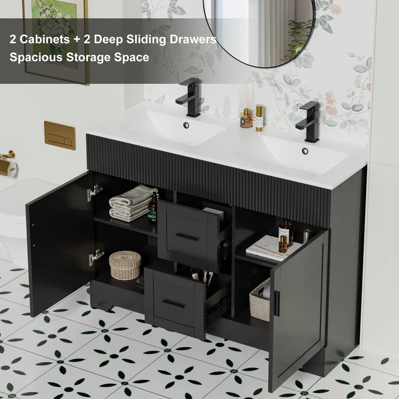 Meuble-lavabo de salle de bain Wavy Line 30/36/48 avec évier et robinet