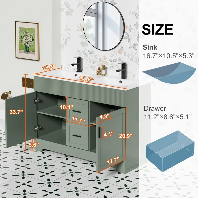 Meuble-lavabo de salle de bain Wavy Line 30/36/48 avec évier et robinet
