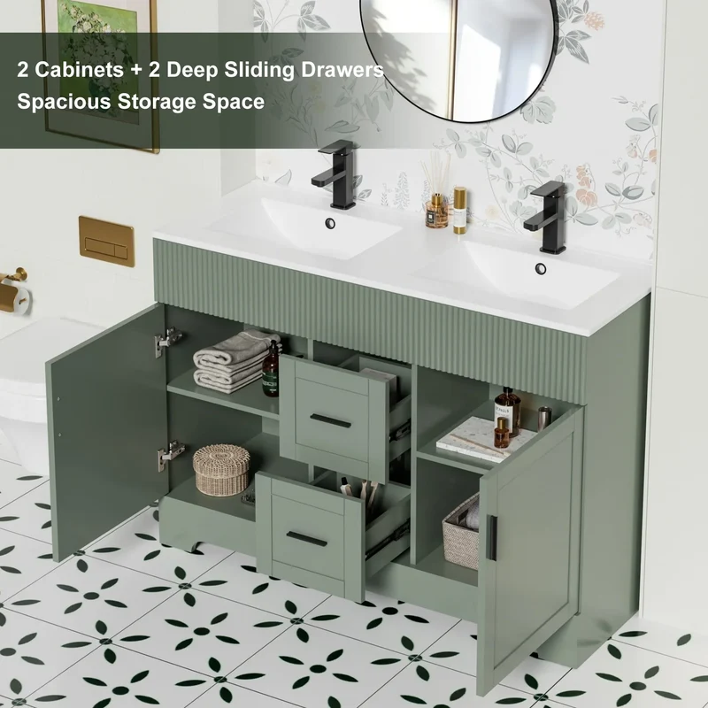 Meuble-lavabo de salle de bain Wavy Line 30/36/48 avec évier et robinet
