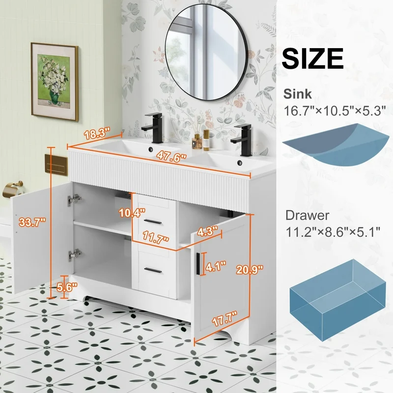 Meuble-lavabo de salle de bain Wavy Line 30/36/48 avec évier et robinet