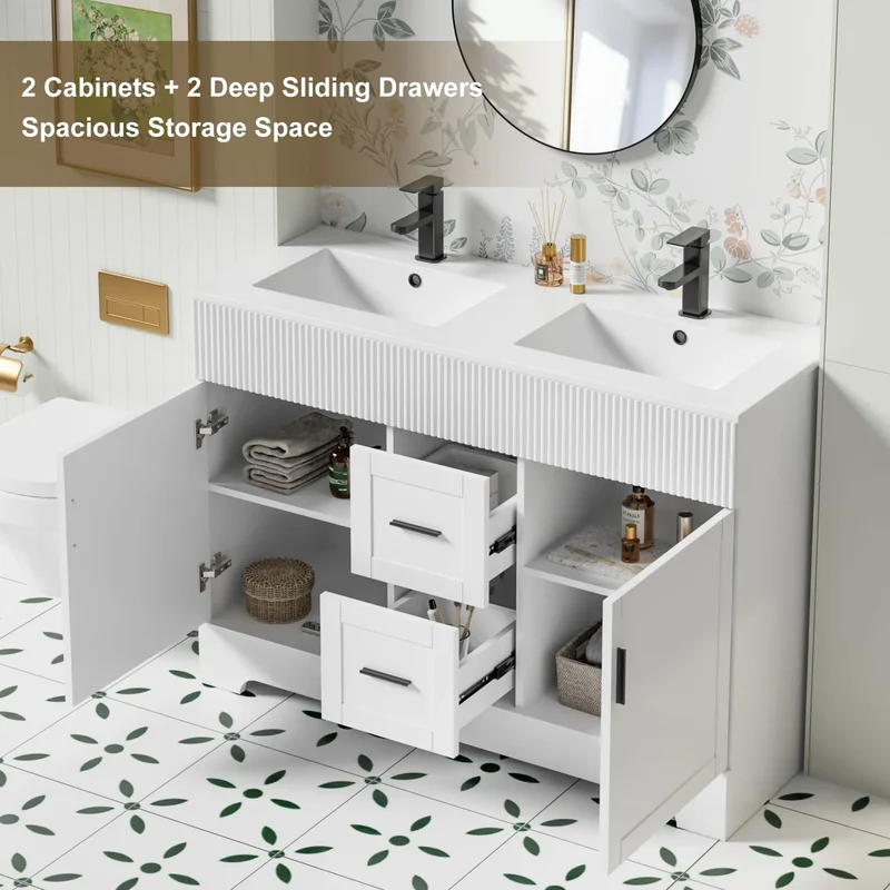 Meuble-lavabo de salle de bain Wavy Line 30/36/48 avec évier et robinet