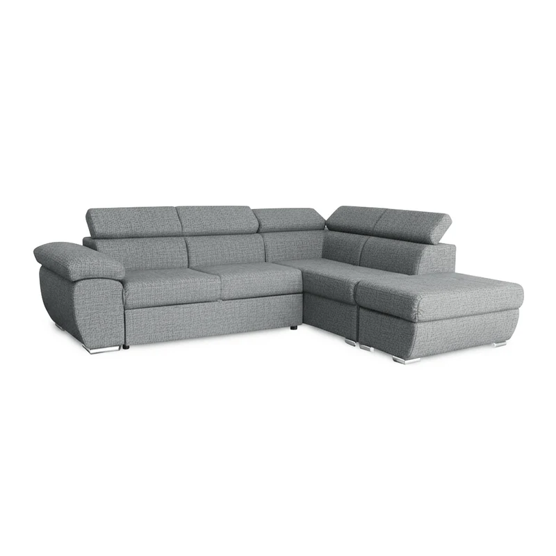Divano letto angolare con penisola destra e pouf contenitore grigio Fiona