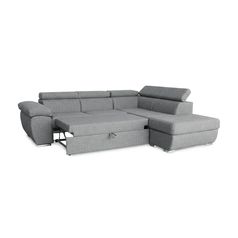 Divano letto angolare con penisola destra e pouf contenitore grigio Fiona