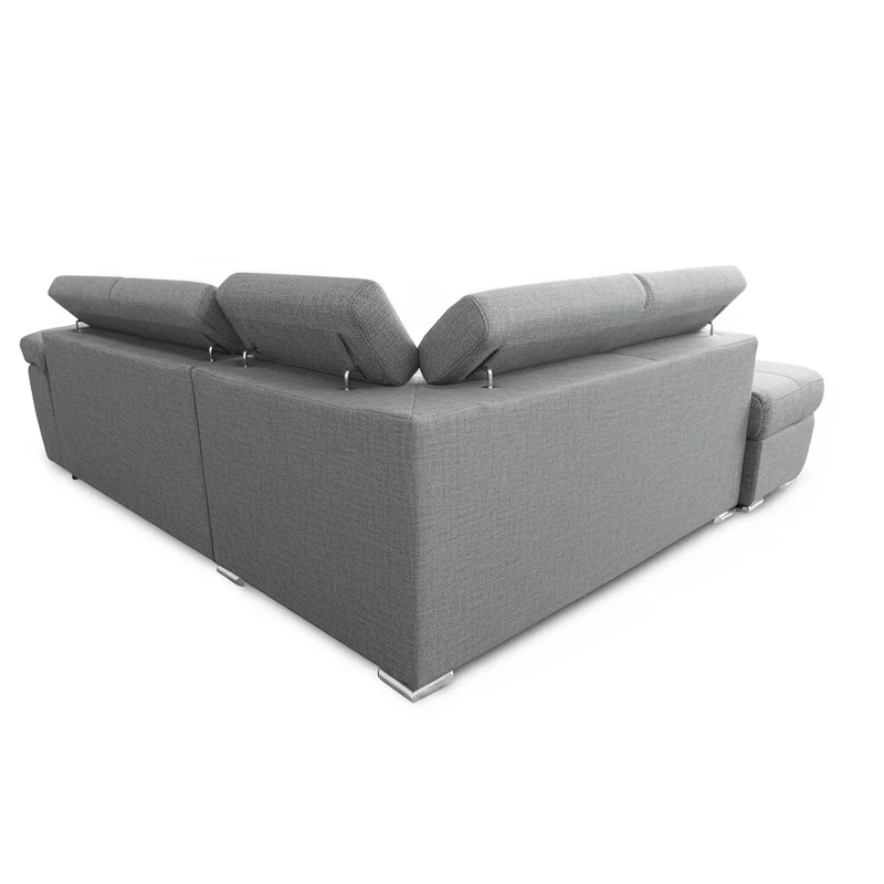Divano letto angolare con penisola sinistra e pouf contenitore grigio Fiona