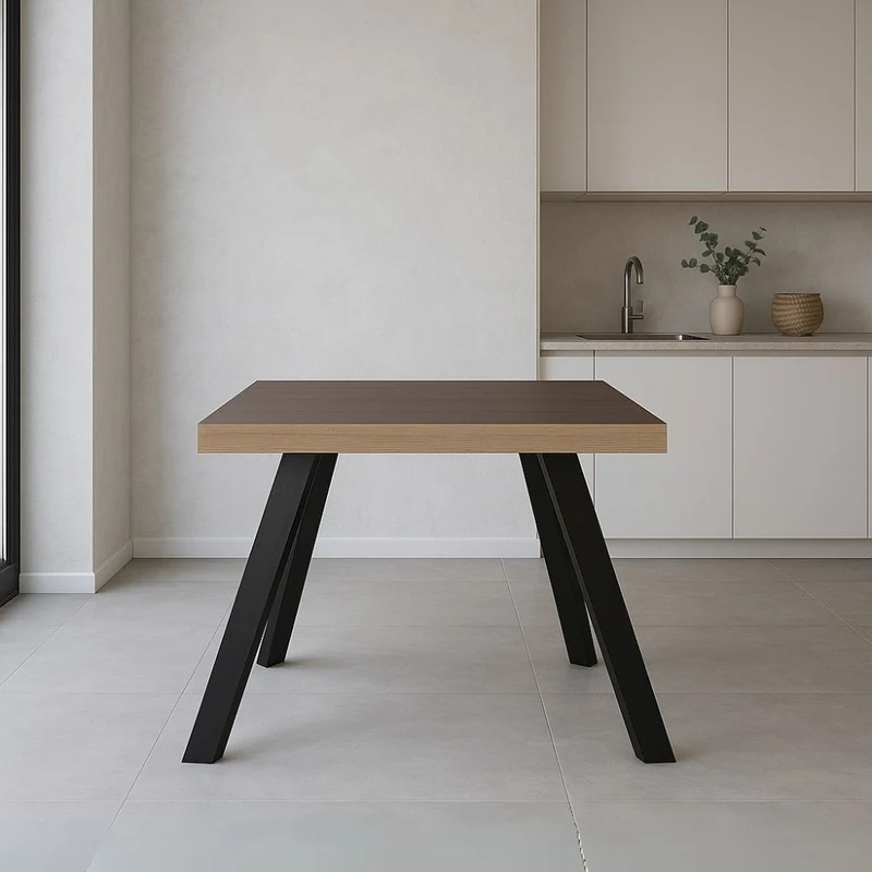 Tavolo fisso 80x80x74H con piano teak e struttura in acciaio antracite Marburg