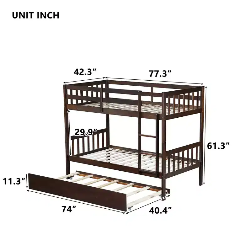 Lit superposé moderne en bois, double sur double avec lit gigogne, convertible en 2 lits