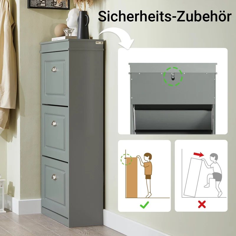 SoBuy | Schuhkipper | Schuhschrank mit 3 Klappen | Schuhkommode Hellgrau | FSR94-HG