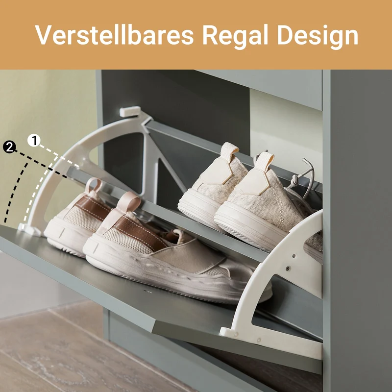SoBuy | Schuhkipper | Schuhschrank mit 3 Klappen | Schuhkommode Hellgrau | FSR94-HG