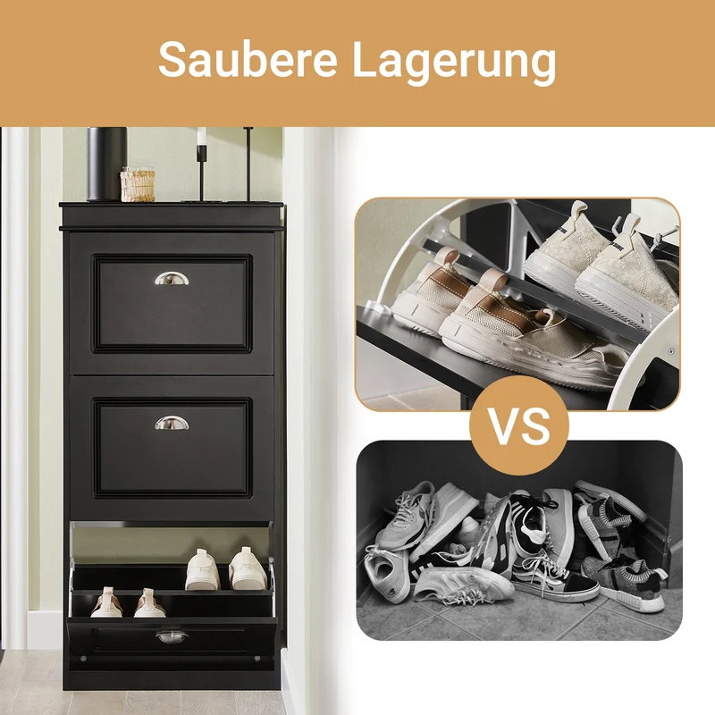 SoBuy | Schuhkipper | Schuhschrank mit 3 Klappen | Schuhkommode Schwarz | FSR94-SCH