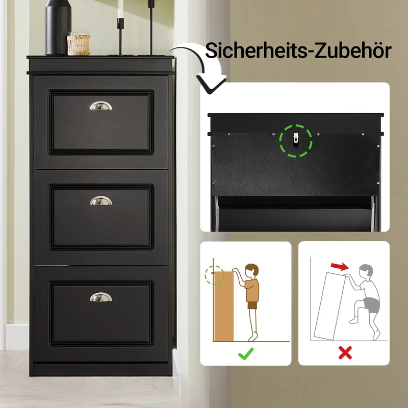 SoBuy | Schuhkipper | Schuhschrank mit 3 Klappen | Schuhkommode Schwarz | FSR94-SCH