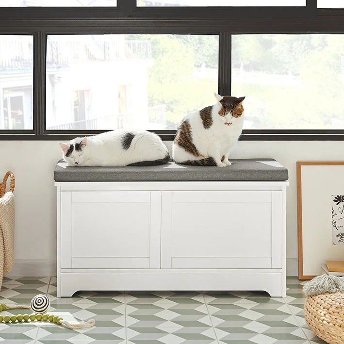 SoBuy | Katzenhaus mit Katzennäpfe | Tierhaus | Schuhbank mit Katzenhaus | Weiß | FSR136-W